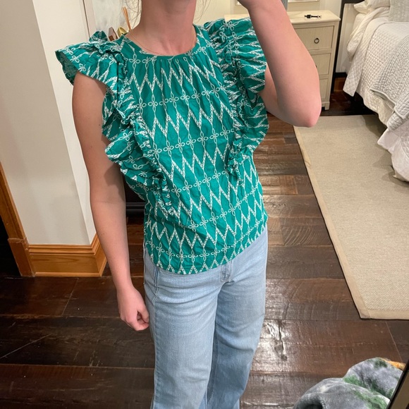 Universal Threads Green Embroidered Ruffle Top - Picture 2 of 2